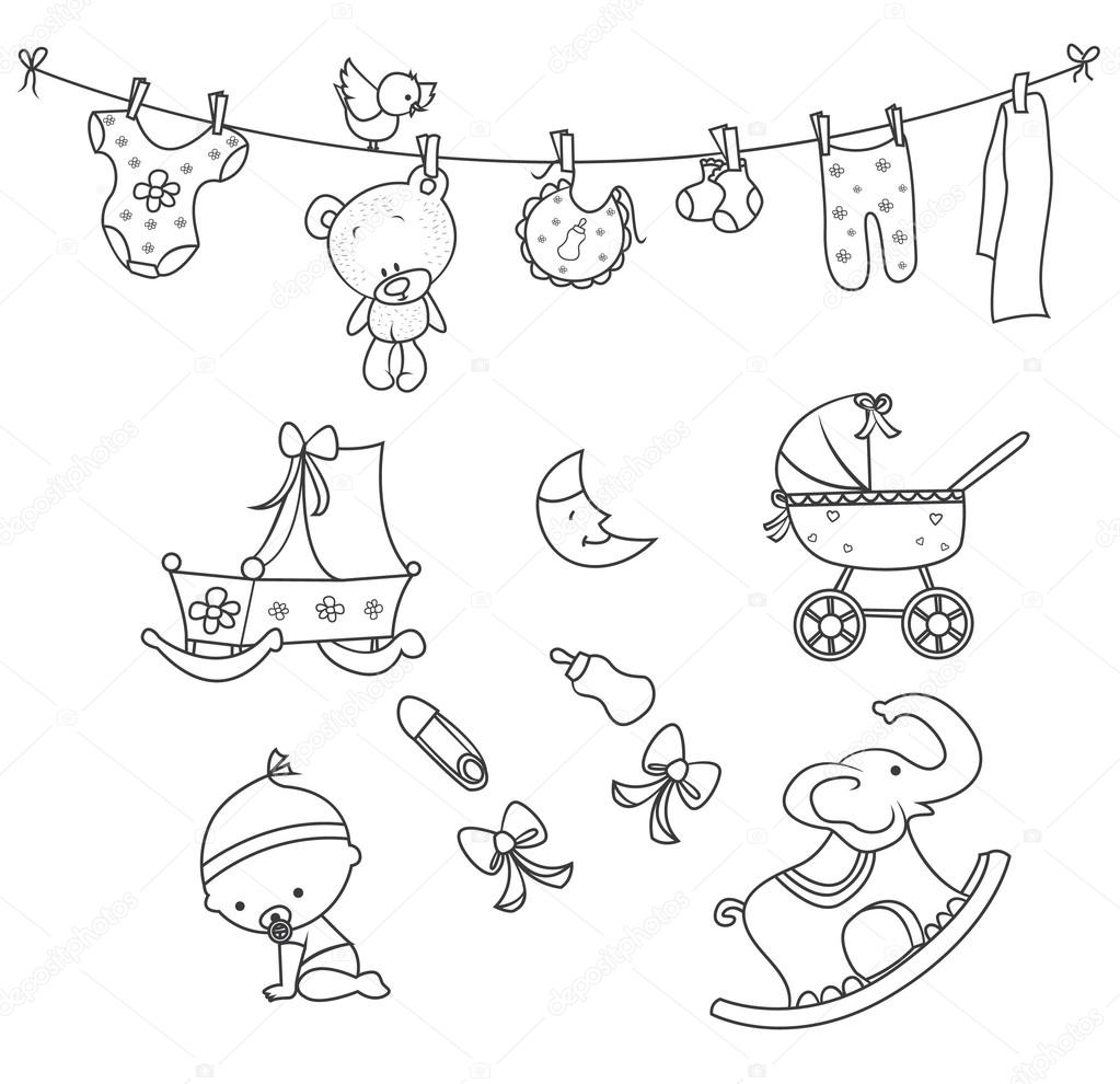1023x990 Baby Doodle Object Hand Drawn Sketch Doodle Stock Vector