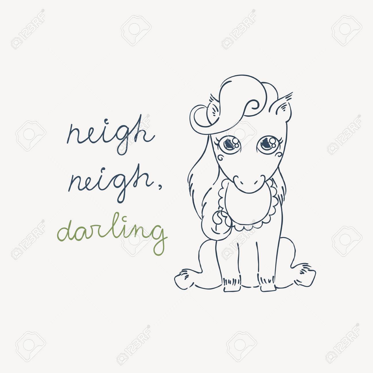 1300x1300 Little Cute Pony In A Bib. Baby Horse In A Doodle Style. Coloring