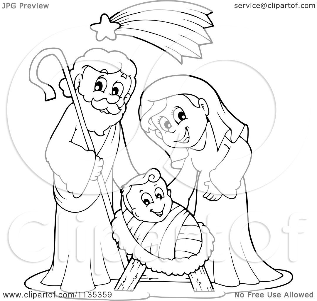 1080x1024 Cartoon Of An Outlined Joseph Virgin Mary And Baby Jesus Nativity