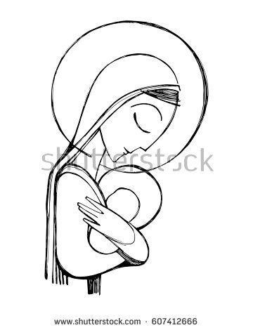 360x470 Hand Drawn Vector Illustration Or Drawing Of Virgin Mary And Baby