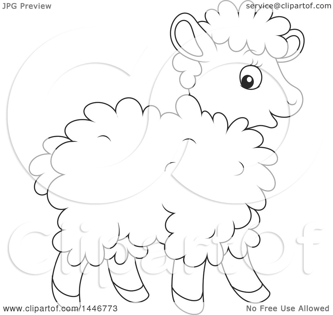 1080x1024 Clipart Of A Cartoon Black And White Lineart Cute Baby Lamb Sheep