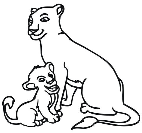 480x451 Baby Lion And Lioness Coloring Page Free Printable Coloring Pages