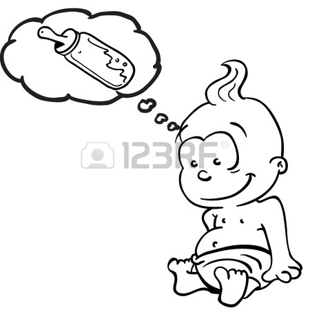 450x450 Baby Thinks About Milk Bottle Cartoon Royalty Free Cliparts