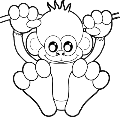400x392 How To Draw A Cartoon Baby Monkey Hanging From A Vine
