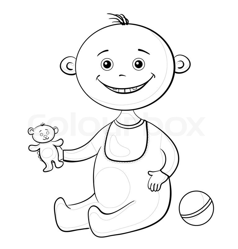 767x800 Baby With A Toys, Outline Stock Photo Colourbox