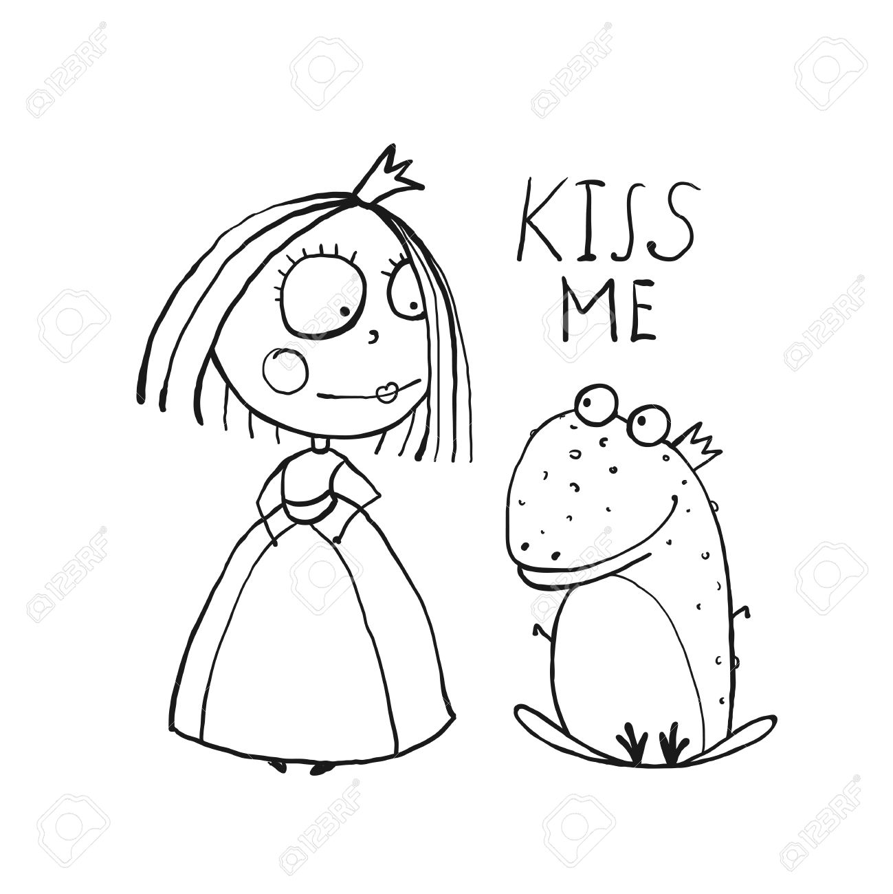 1299x1300 Baby Princess And Frog Asking For Kiss Coloring Page. Kids Love