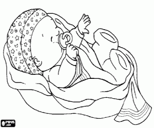 300x250 Baby With A Pacifier And A Blanket Coloring Page Printable Game