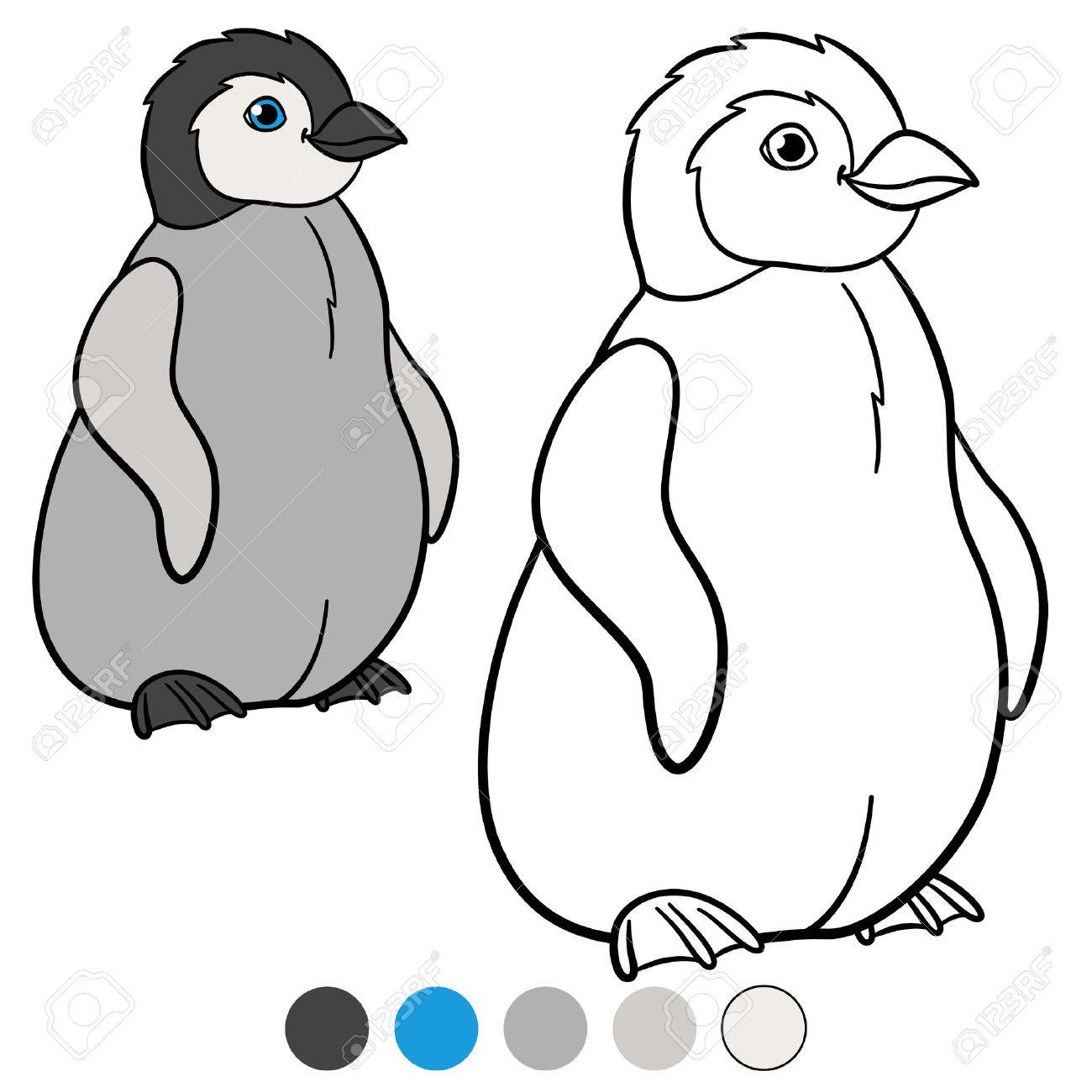 1300x1300 Coloring Pages. Little Cute Baby Penguin Stands And Smiles