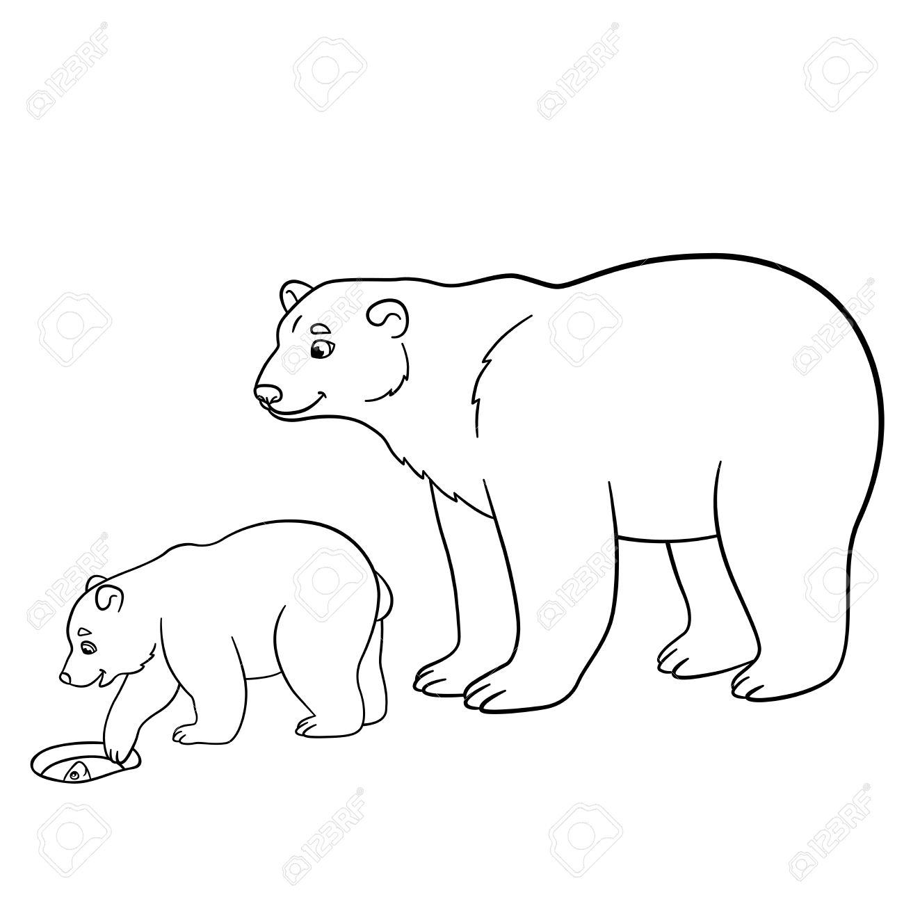 1300x1300 Coloring Pages. Mother Polar Bear With Her Little Cute Baby