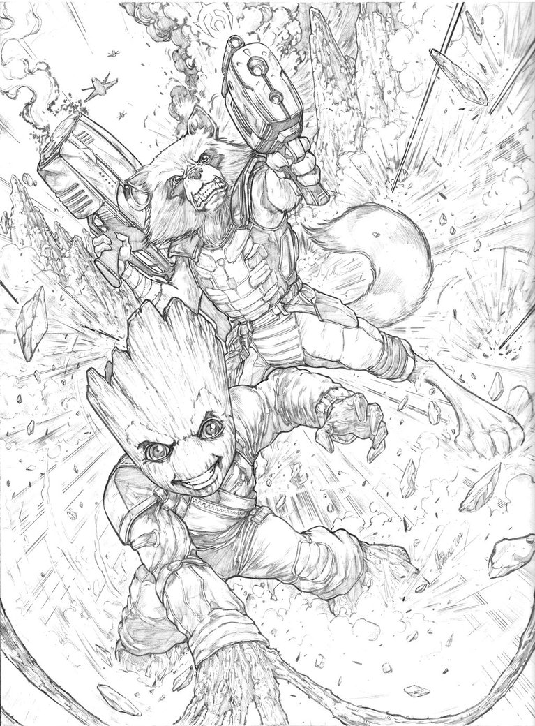 767x1040 Baby Groot And Rocket Raccoon By Leorodriguesart