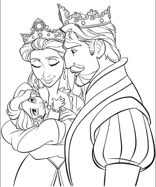 500x600 Baby Rapunzel With Parents Coloring Pages Coloring