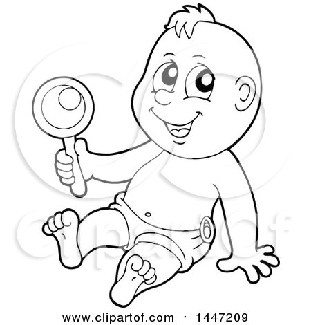 450x470 Clipart Of Blacknd White Lineart Baby Boy Playing