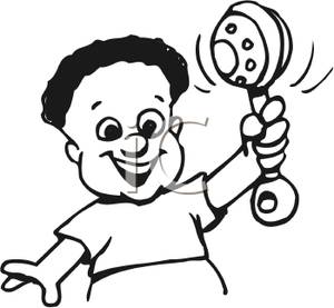 300x277 Free Clipart Image Coloring Page Of A Baby Shaking A Rattle