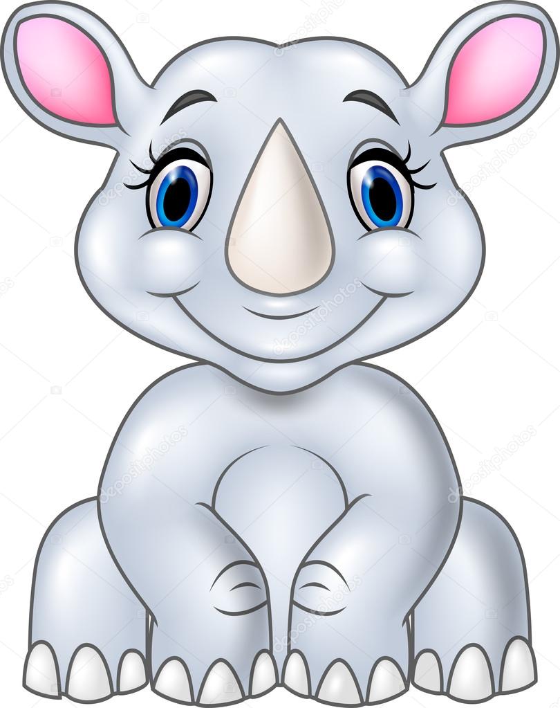 810x1023 Cartoon Baby Rhino Sitting Isolated On White Background Stock