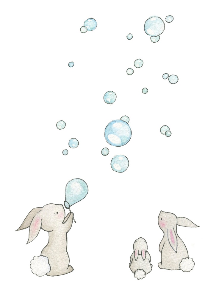 736x1000 Childrens Nursery 10 X 8 Fine Art Giclee Print, Bunnies Amp Bubbles