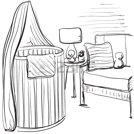 450x450 Hand Drawn Children Room. Baby Bed Sketching Royalty Free Cliparts