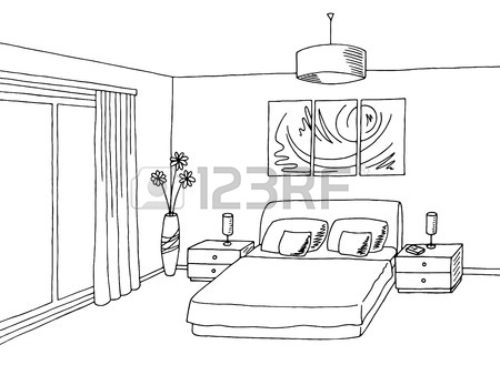 450x338 Baby Room Black White Interior Graphic Art Sketch Illustration
