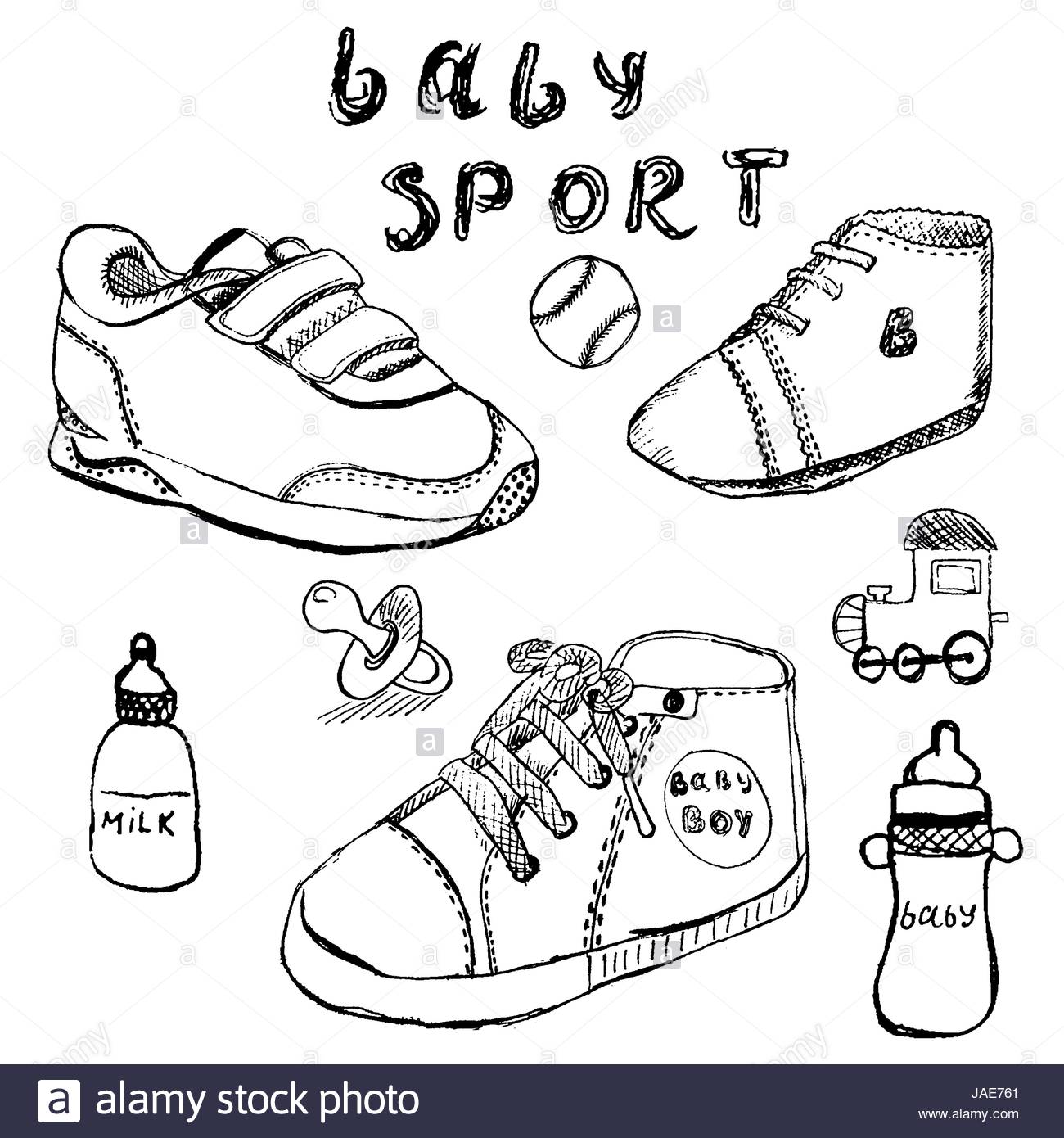 1300x1390 Baby Shoes Set Sketch Handdrawn Isolated On White Stock Vector Art