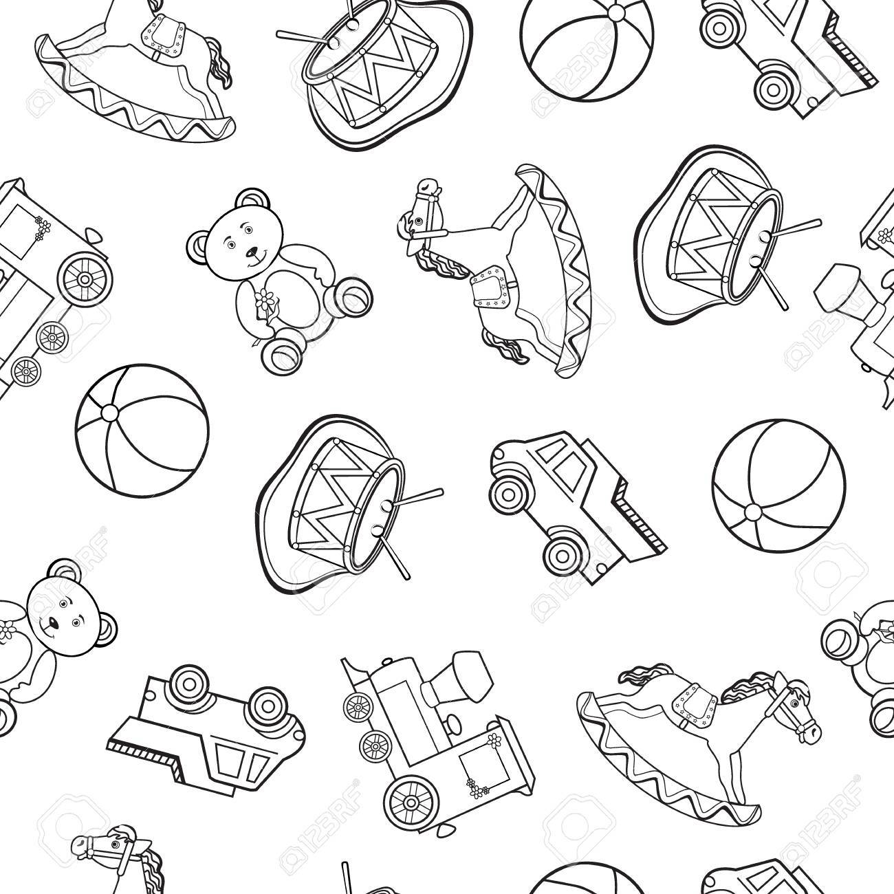 1300x1300 Baby Toy Drawings, Car, Bear, Horse, Ball, Train, Drum Isolated