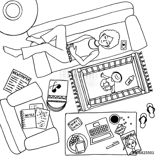 500x500 Top View Illustration Of A Mom Taking A Nap On The Couch With Her