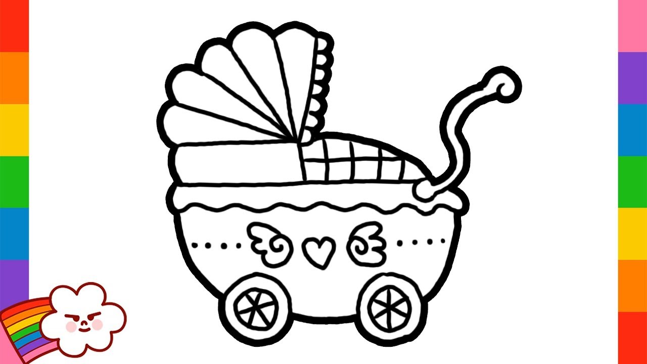 1280x720 How To Draw Baby Stroller Coloring For Kids With Sketch