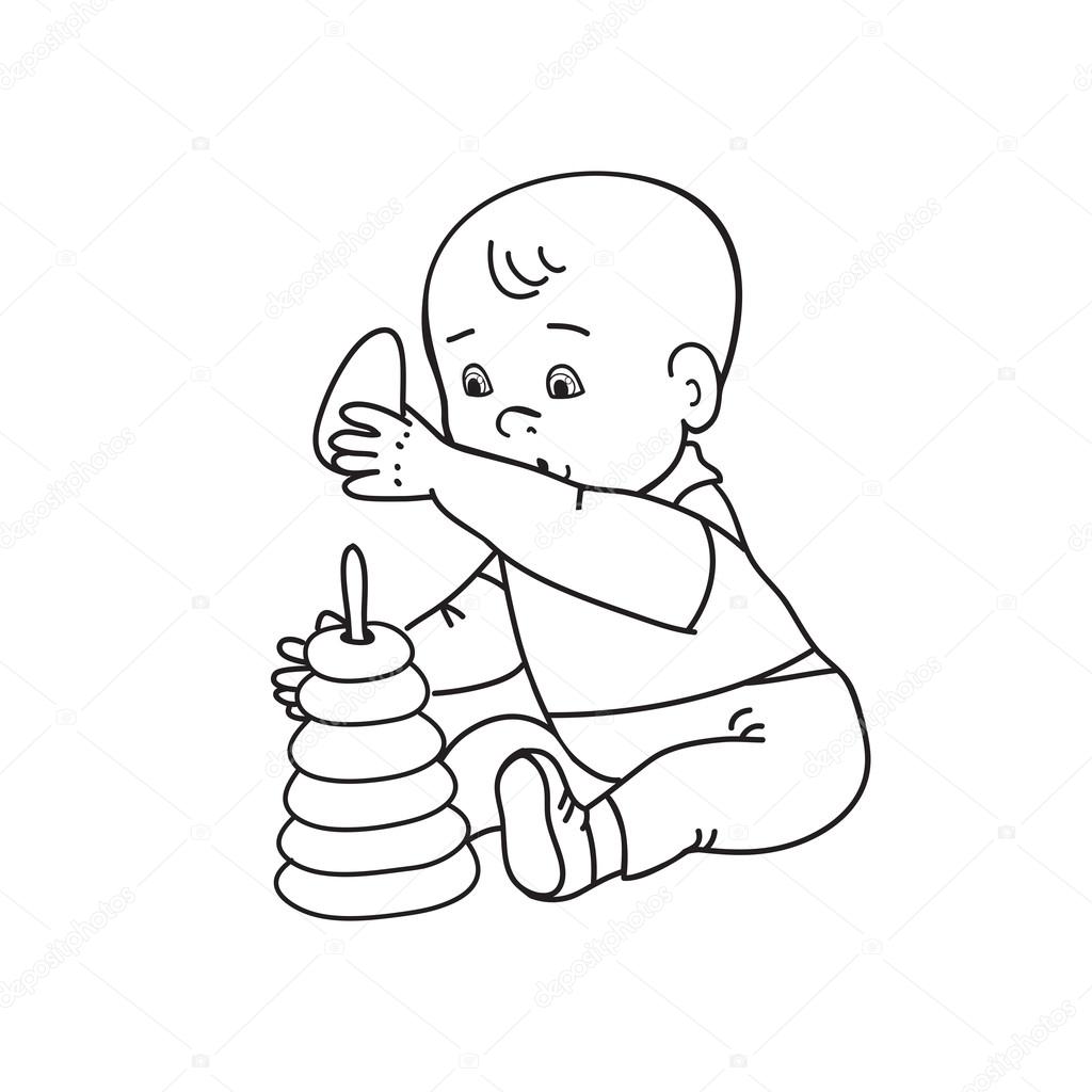1024x1024 Little Lovely Baby Boy Playing With Toys. Kid Plays With Pyramid