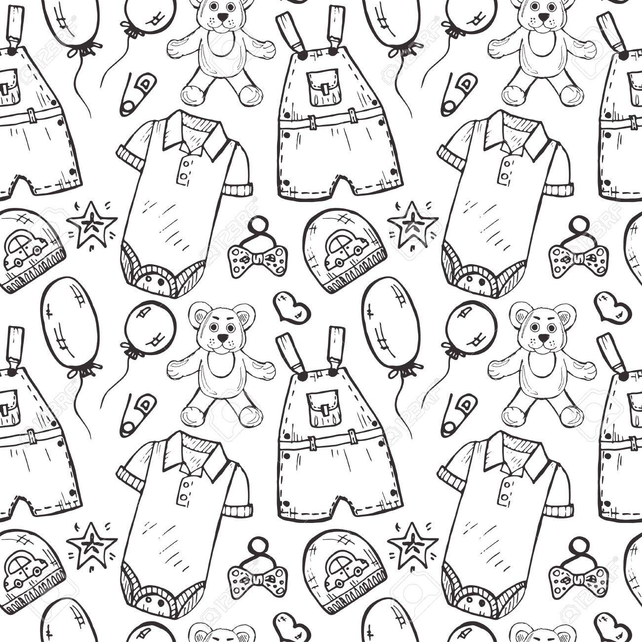 1300x1300 Seamless Pattern With Cute Hand Drawn Clothes And Toys