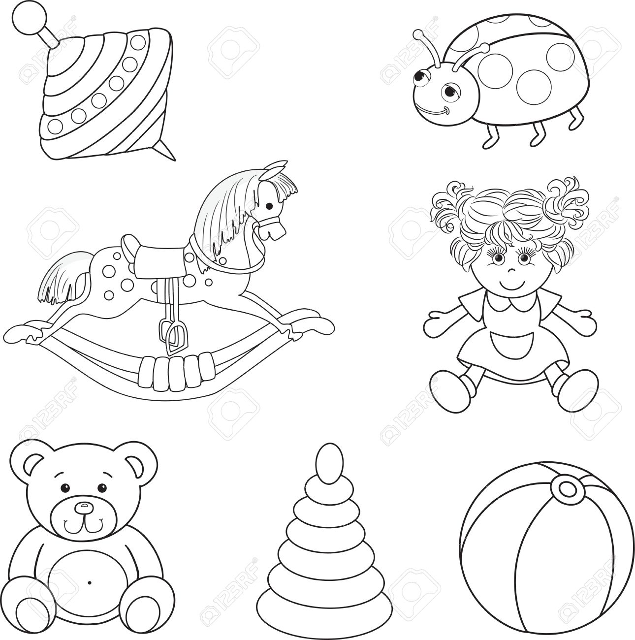 1290x1300 Set Of Outlined Baby S Toys Elements Vector Illustration Royalty