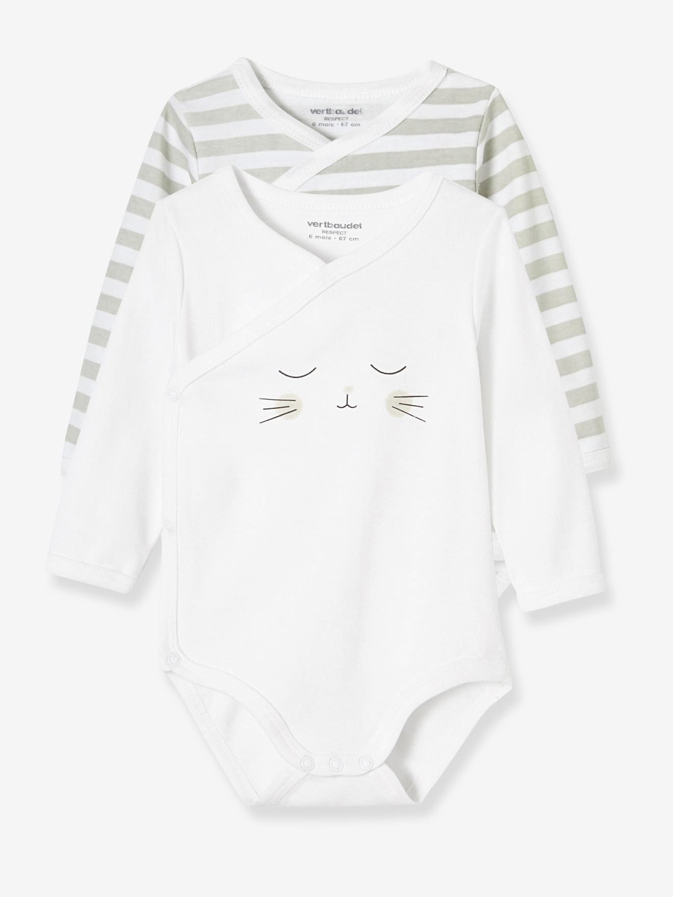 1320x1760 Pack Of 2 Newborn Bodysuits, Cat Motif, In Organic Cotton