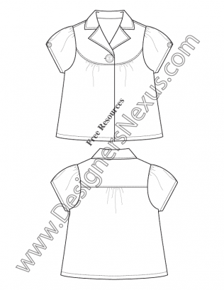 316x409 V44 Baby Doll Bib Top Fashion Technical Drawing