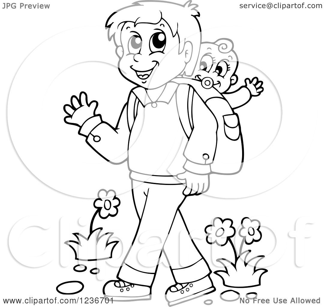 1080x1024 Clipart Of A Black And White Father Waving And Walking With His