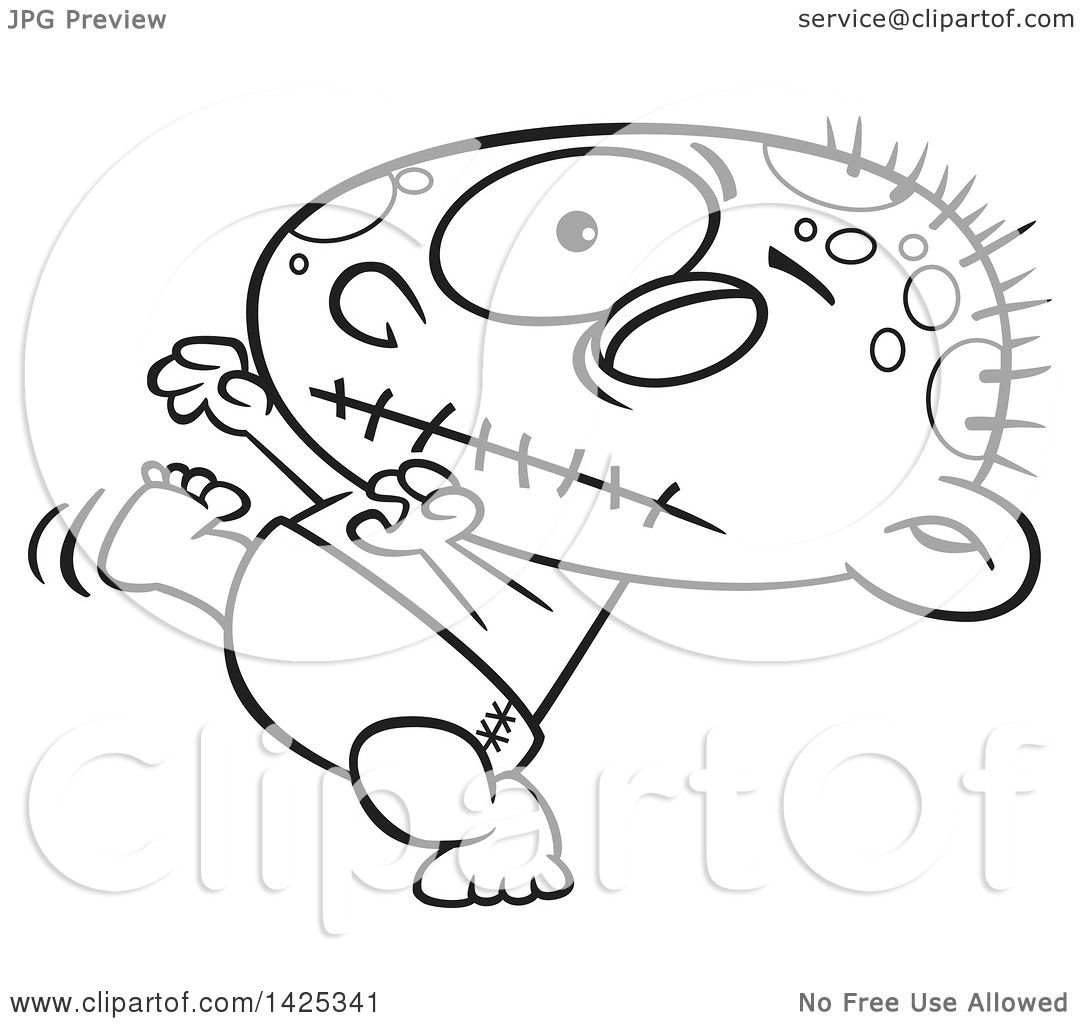 1080x1024 Clipart Of A Cartoon Black And White Lineart Zombie Baby Walking