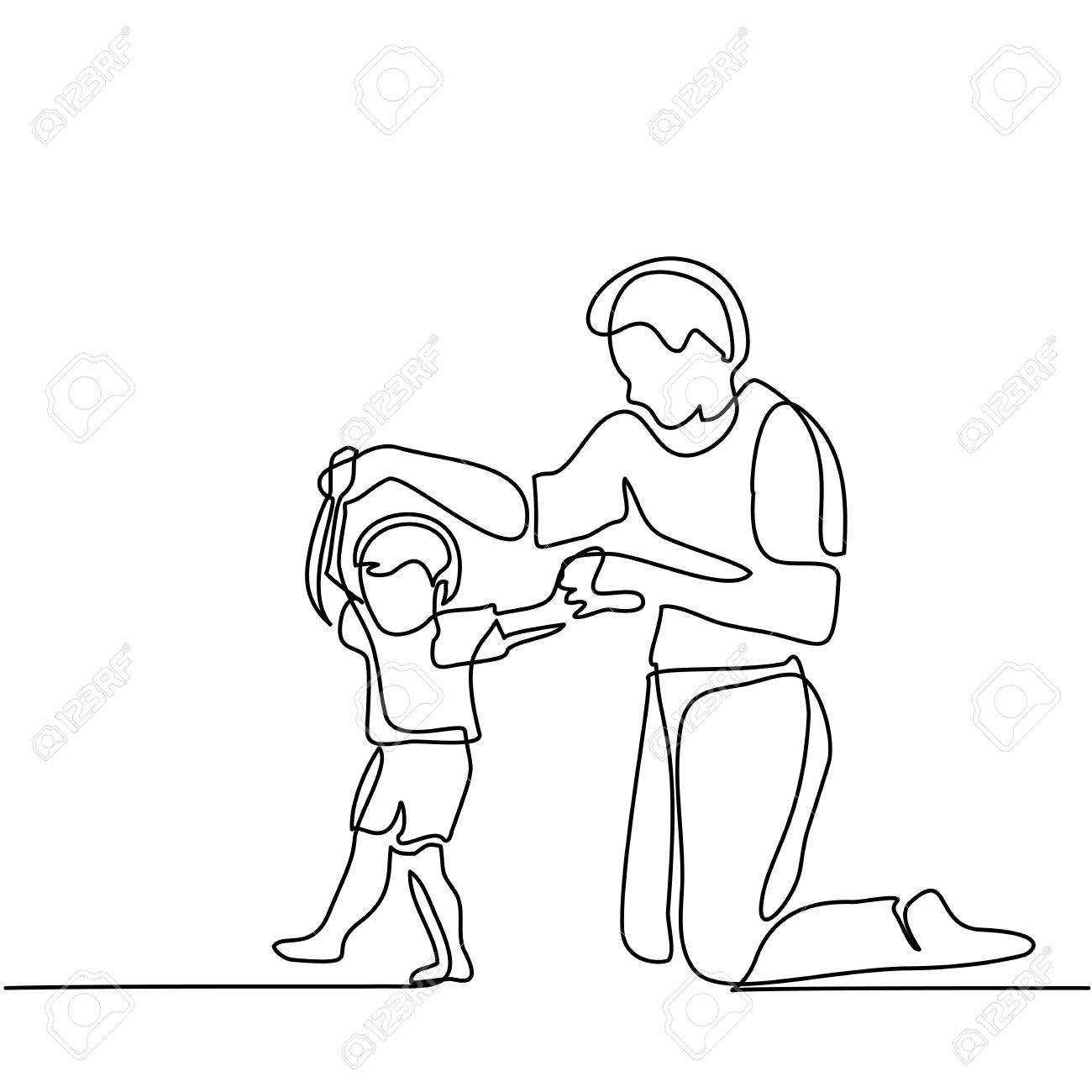 1300x1300 Father And Son Baby Beginning To Walk. Continuous Line Drawing