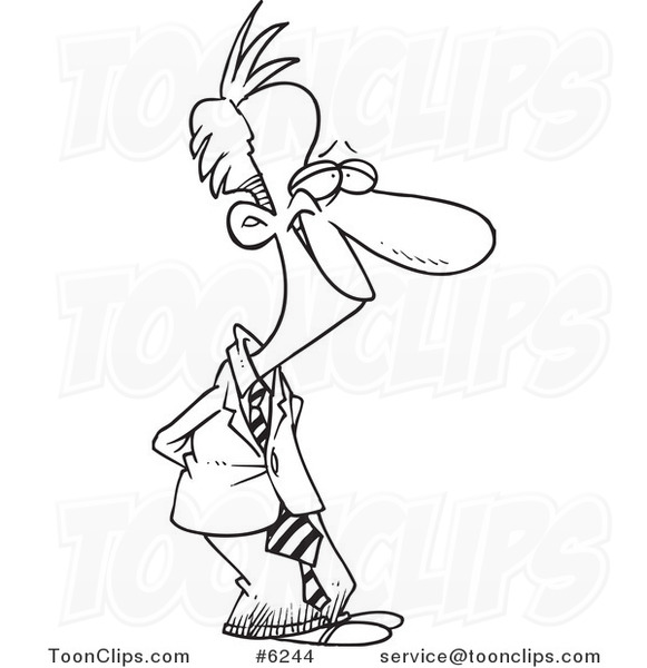 581x600 Cartoon Black And White Line Drawing Of A Grinning Business Man