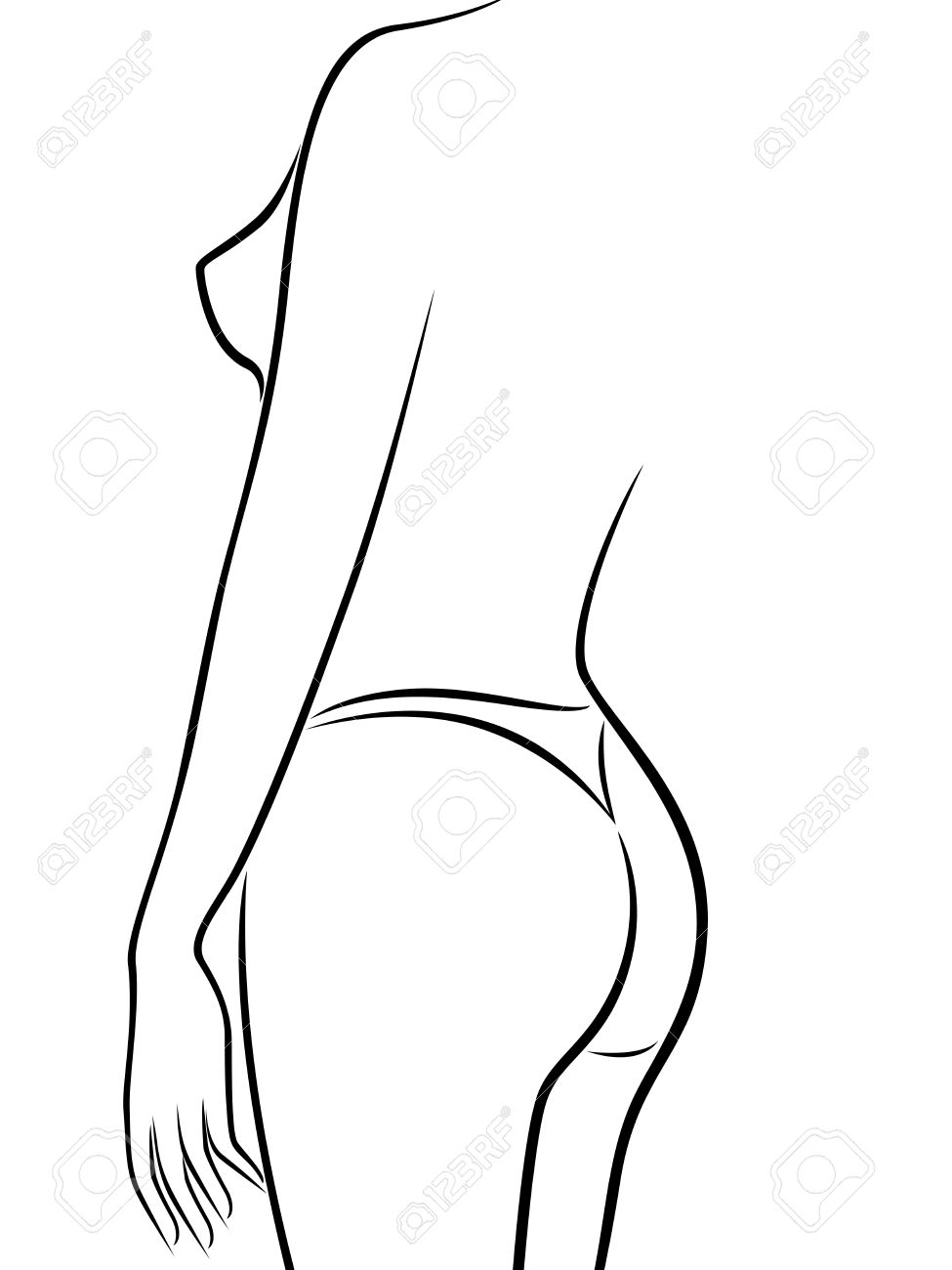 975x1300 Abstract Outline Female Body Half Turn Back In Bikini, Black Over