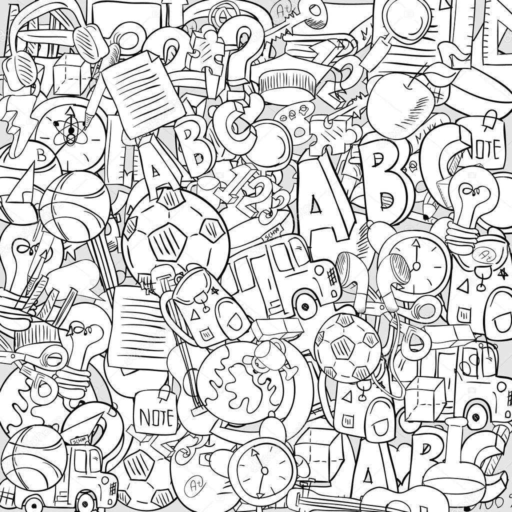 1024x1024 Back Of School Objects On Background, Drawing By Hand Vector