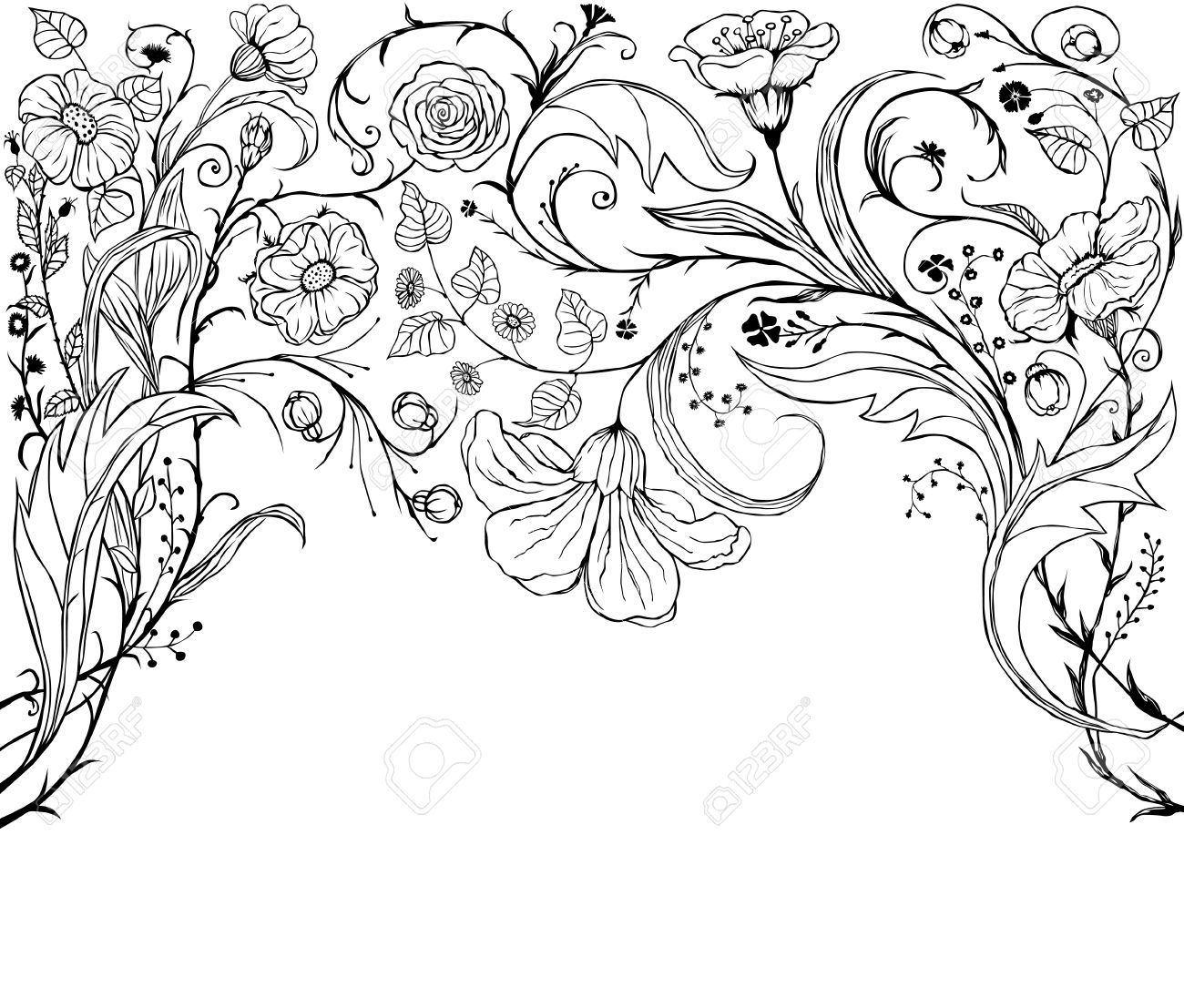 1300x1107 Flowers Different Drawings Decorative Floral Background