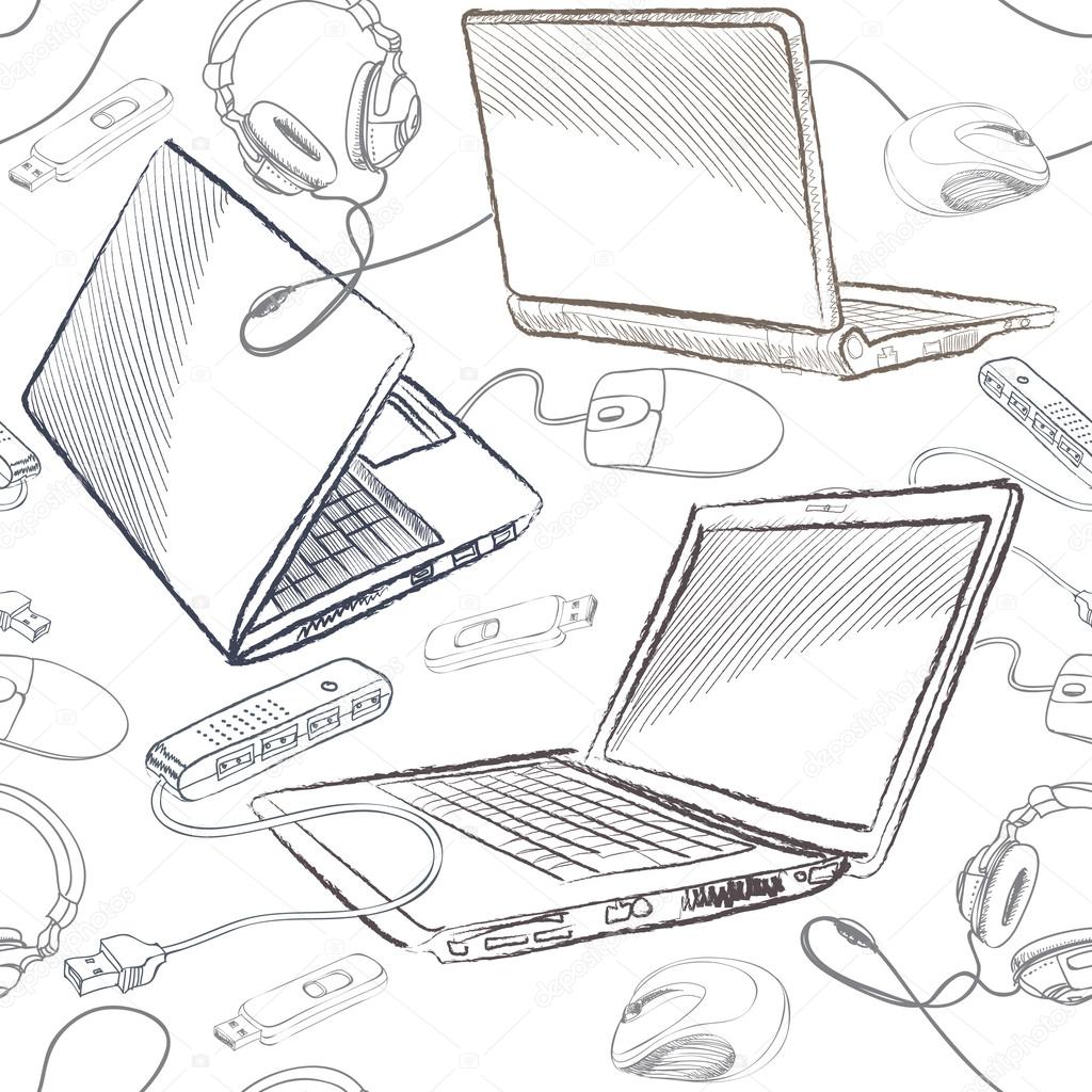 1024x1024 Laptop And Device Seamless Background. Computer Equipment Seamless