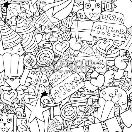 450x450 Girl With Birthday Cupcake On Happy Birthday Doodles Background