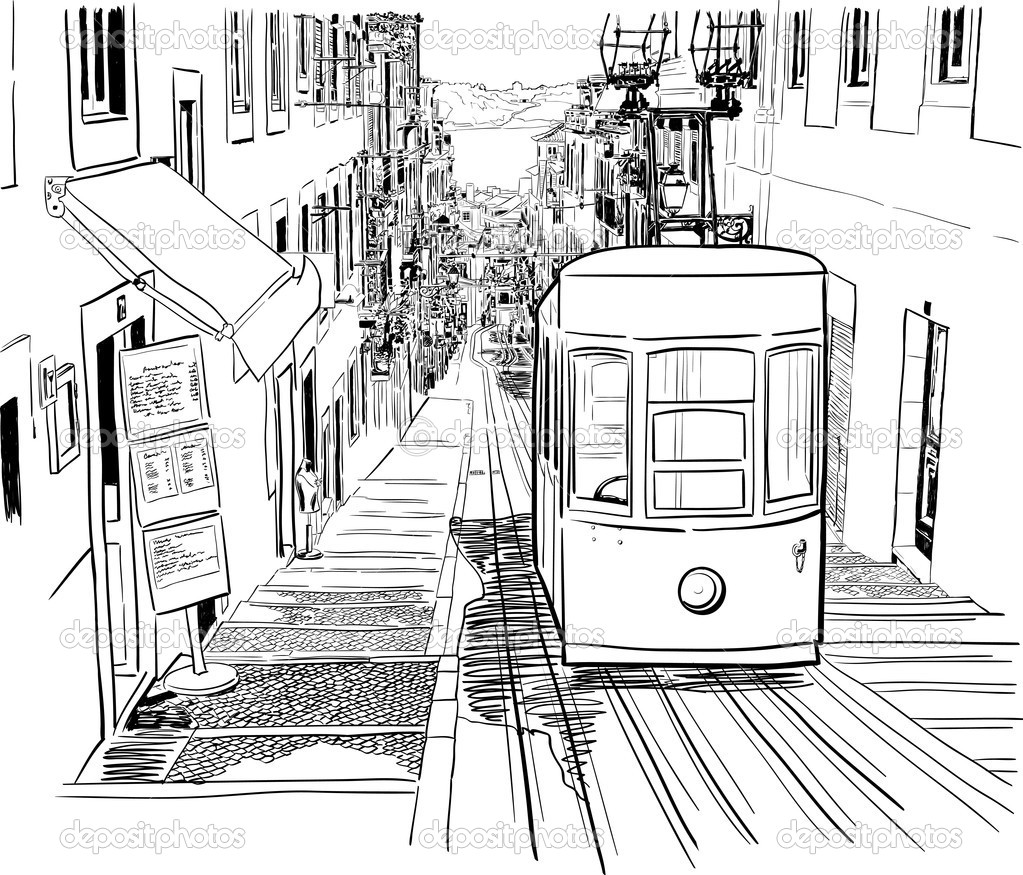 1023x875 Vector Illustration Of The Street Drawn In Sketch Style On A White