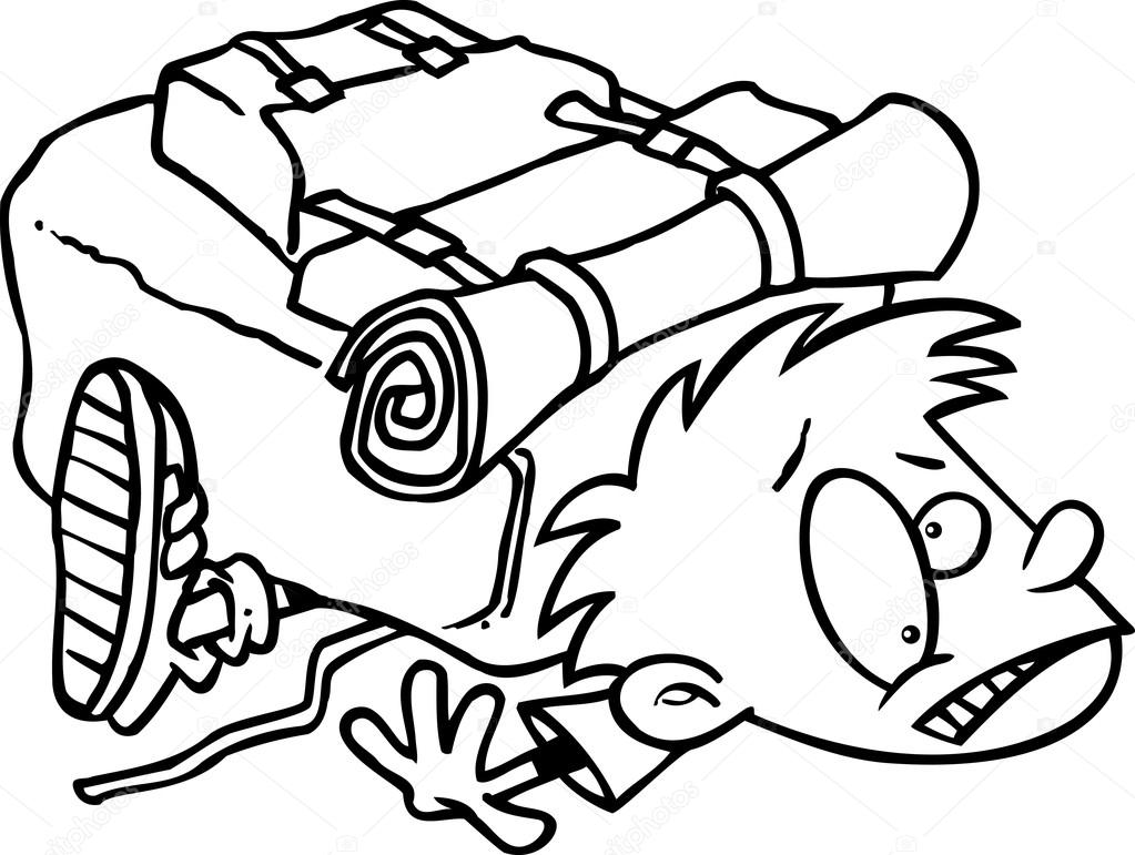 1023x771 Cartoon Heavy Hiking Backpack Stock Vector Ronleishman