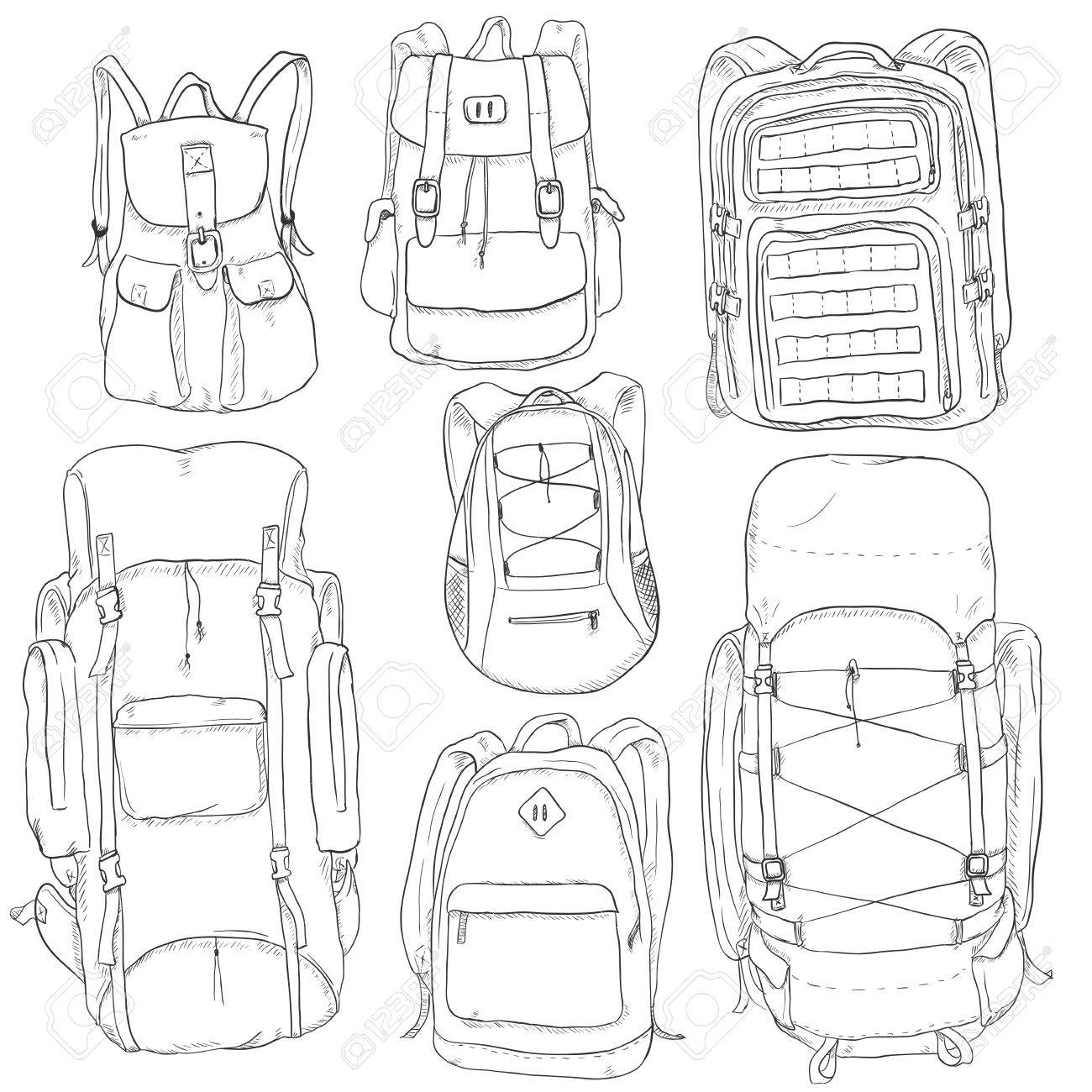 1300x1300 Vector Set Of Sketch Doodle Backpacks. Casual Backpack, Fashion