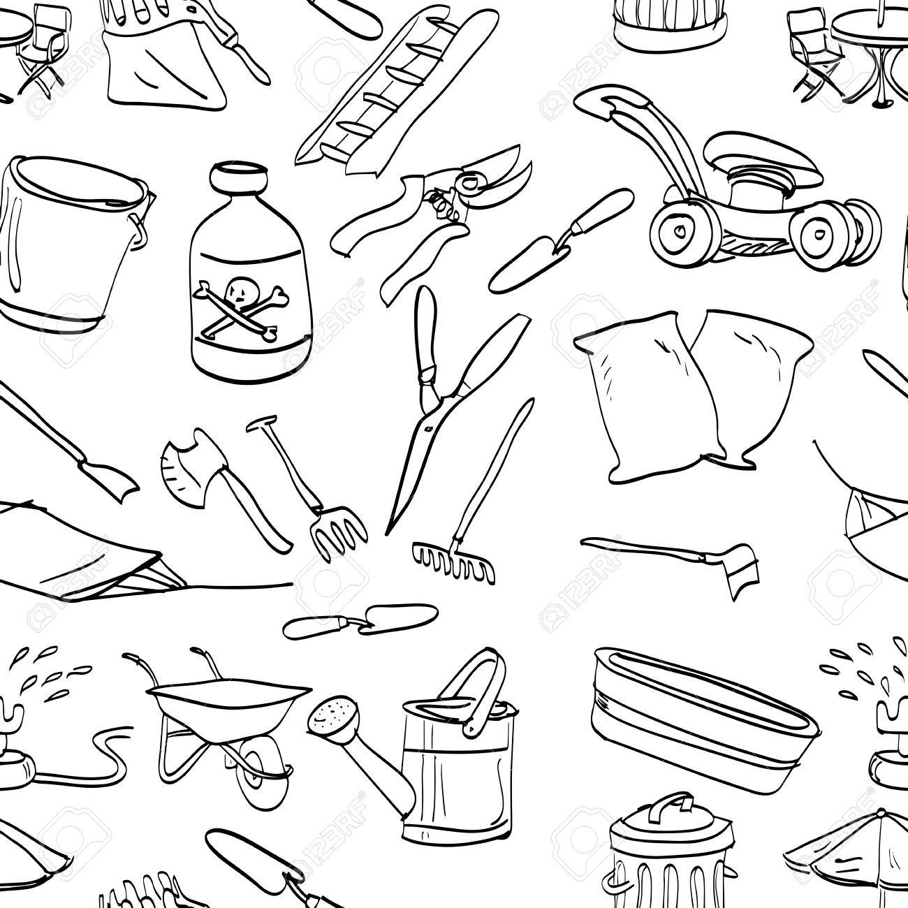 1300x1300 Objects In Backyard Garden Seamless Pattern Design