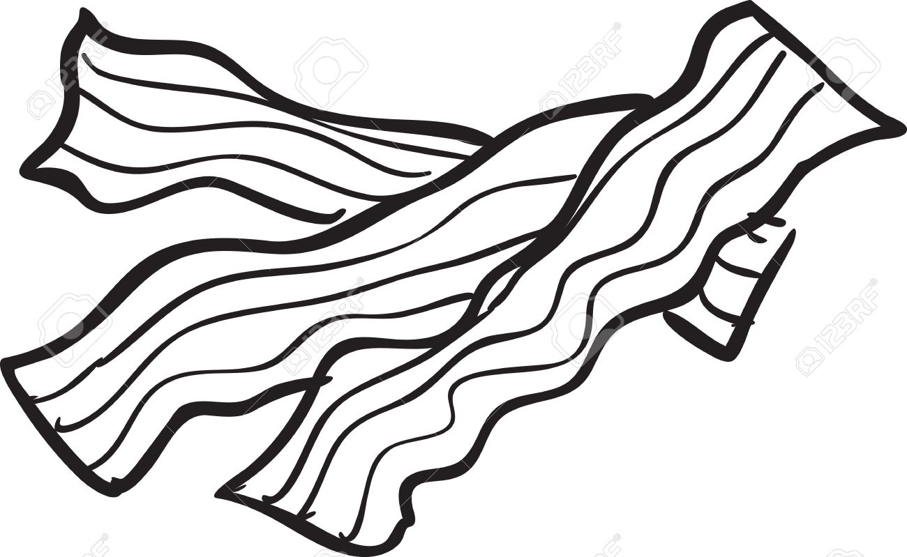 1300x799 Vector Illustration Of Fried Bacon Doodle In Black And White