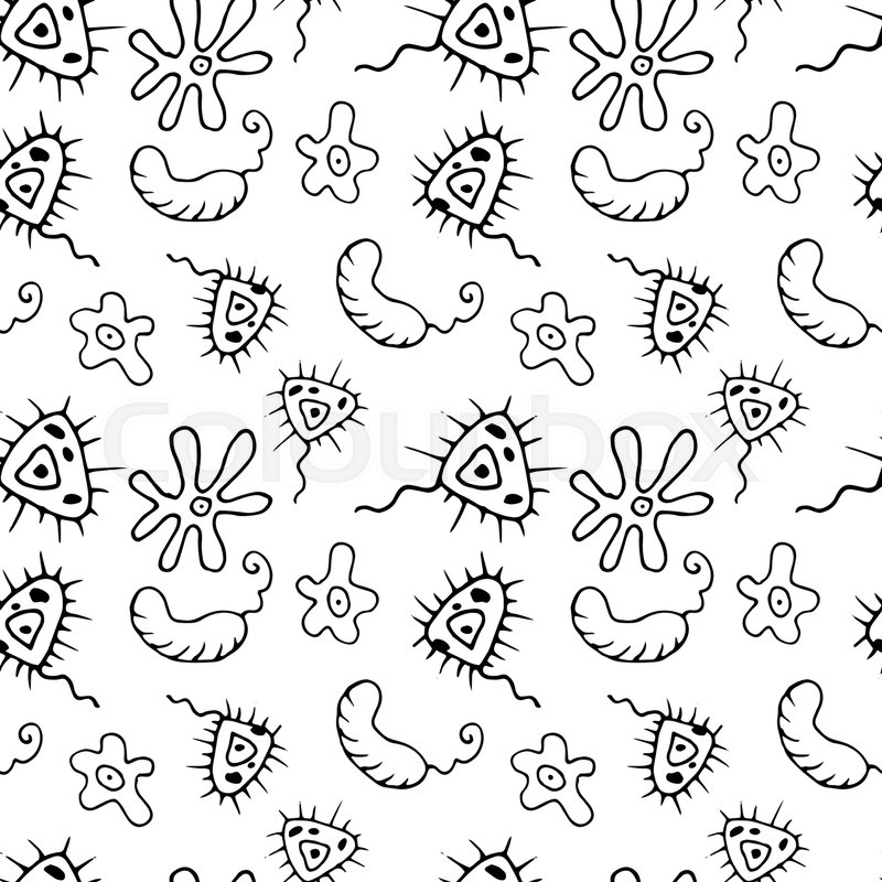 800x800 Vector Doodle Bacteria Germs Or Cartoon Monsters Seamless Pattern
