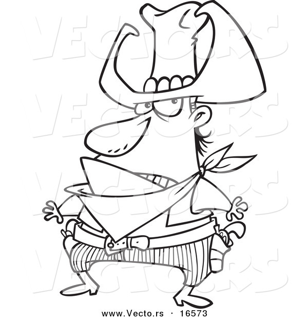 600x620 Vector Of A Cartoon Bad Cowboy Ready To Draw His Guns