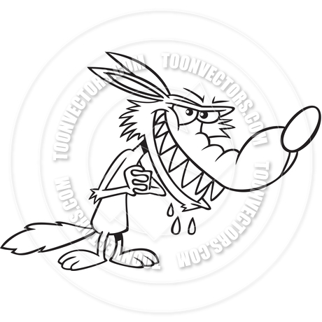 460x460 Cartoon Big Bad Wolf (Black And White Line Art) By Ron Leishman