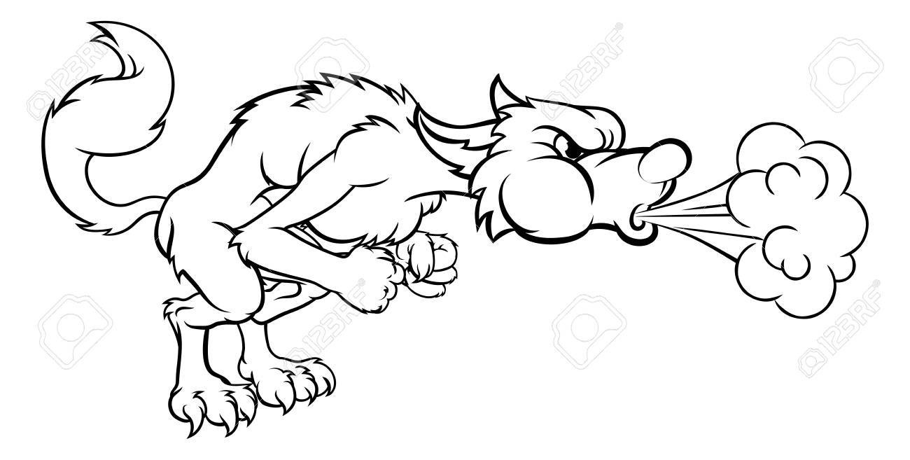 1300x657 Three Little Pigs Big Bad Wolf Blowing Stock Photo, Picture