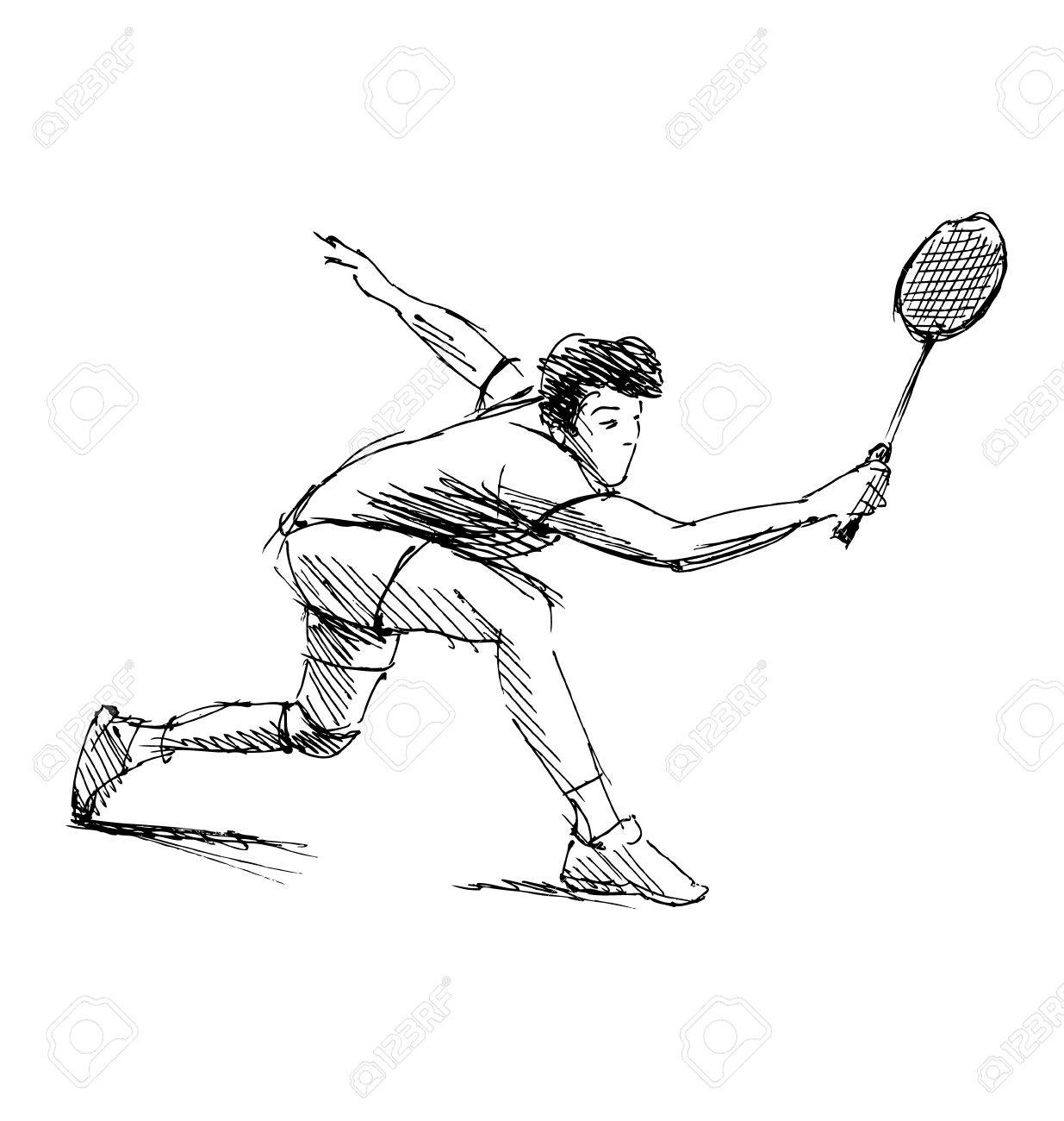 1235x1300 Hand Sketch Man Playing Badminton Illustration Royalty Free