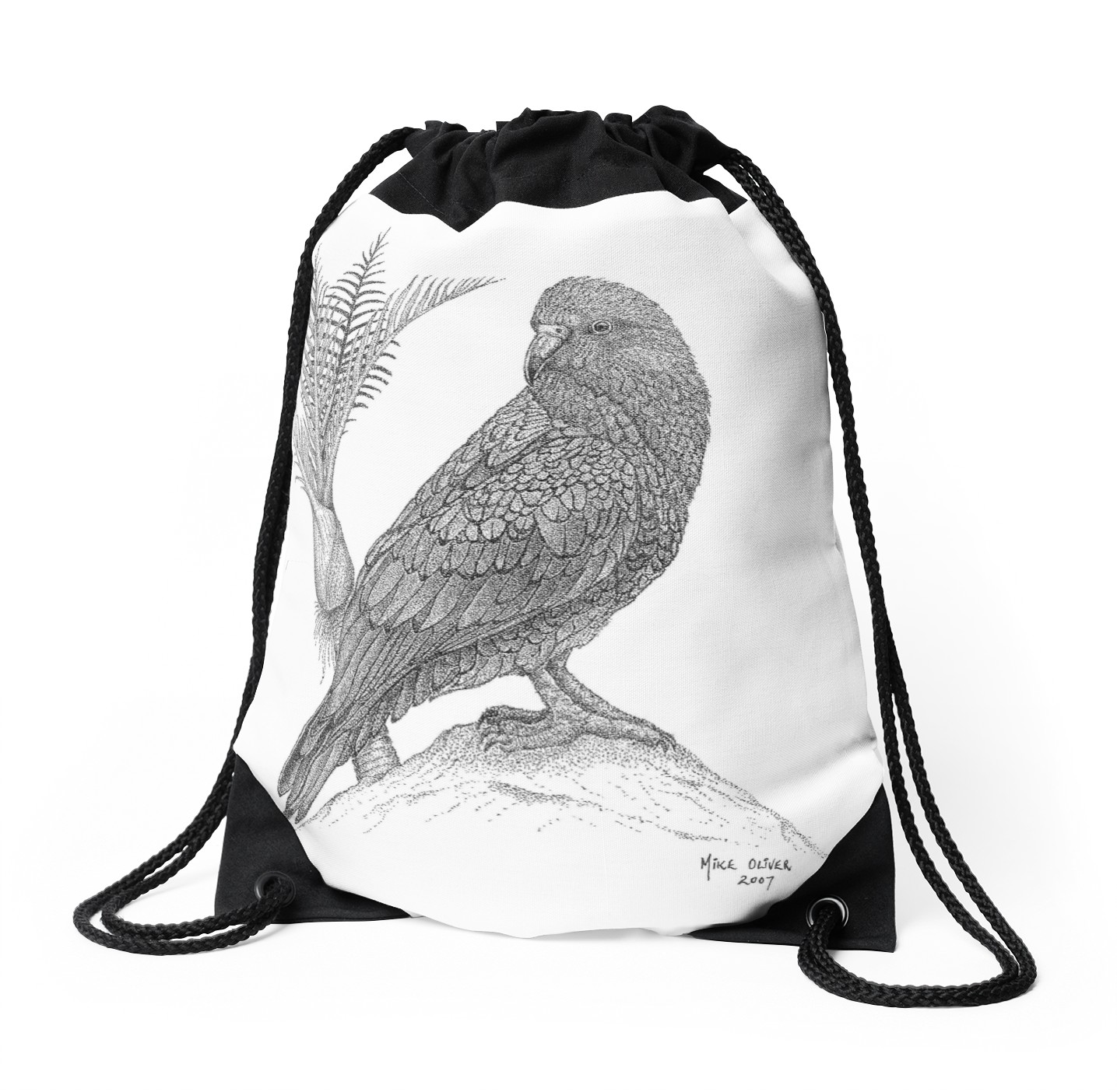 1435x1404 Kakapo Bird Drawing Drawstring Bags By Ollie232 Redbubble